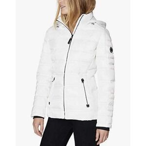 Nautica Quilted Puffer Jacket Coat Water Resistant Removable Hood Size XL White
